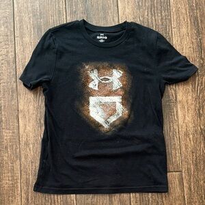 Under Armour Boys Black Baseball Graphic T-Shirt Youth Small Athletic Tee